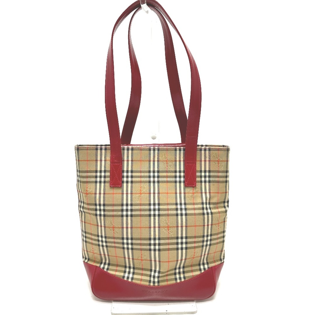 BURBERRY(バーバリー)のバーバリー BURBERRY  チェック トートバッグ キャンバス/レザー ベージュ/レッド レディースのバッグ(トートバッグ)の商品写真