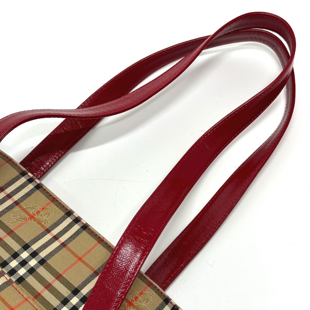 BURBERRY(バーバリー)のバーバリー BURBERRY  チェック トートバッグ キャンバス/レザー ベージュ/レッド レディースのバッグ(トートバッグ)の商品写真