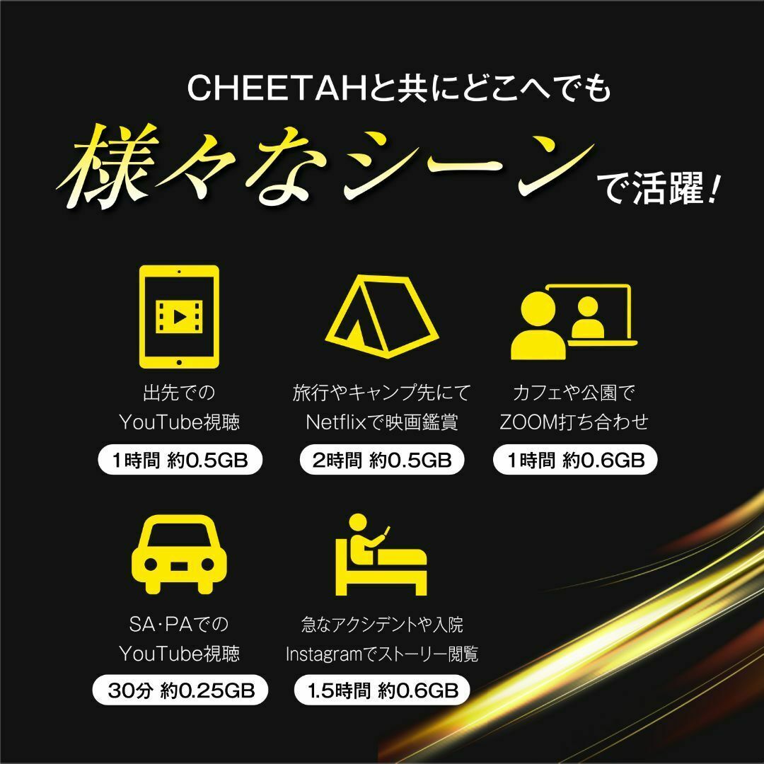 電源オンで使える【100GB付モバイルWiFiルーター】CHEETAH WiFi チーターWiFi ポケット WiFi 追加ギガチャージ可能 月額料なし 契約不要 グローバル136の国と地域対応 1年間端末保証付き スマホ/家電/カメラのスマホ/家電/カメラ その他(その他)の商品写真