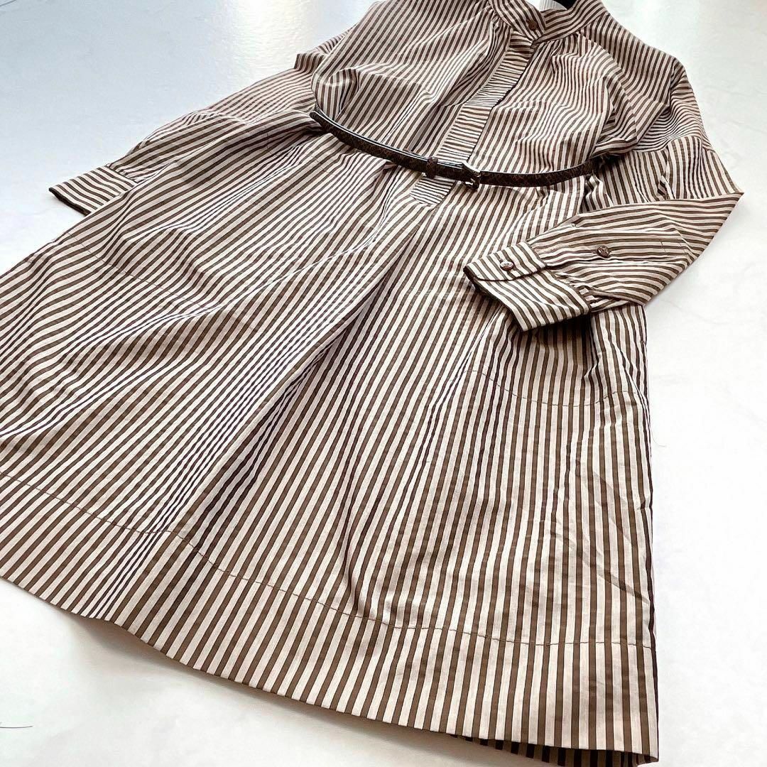 【MaxMara】最高級白タグ*シャツワンピース ストライプ バンドカラー 42