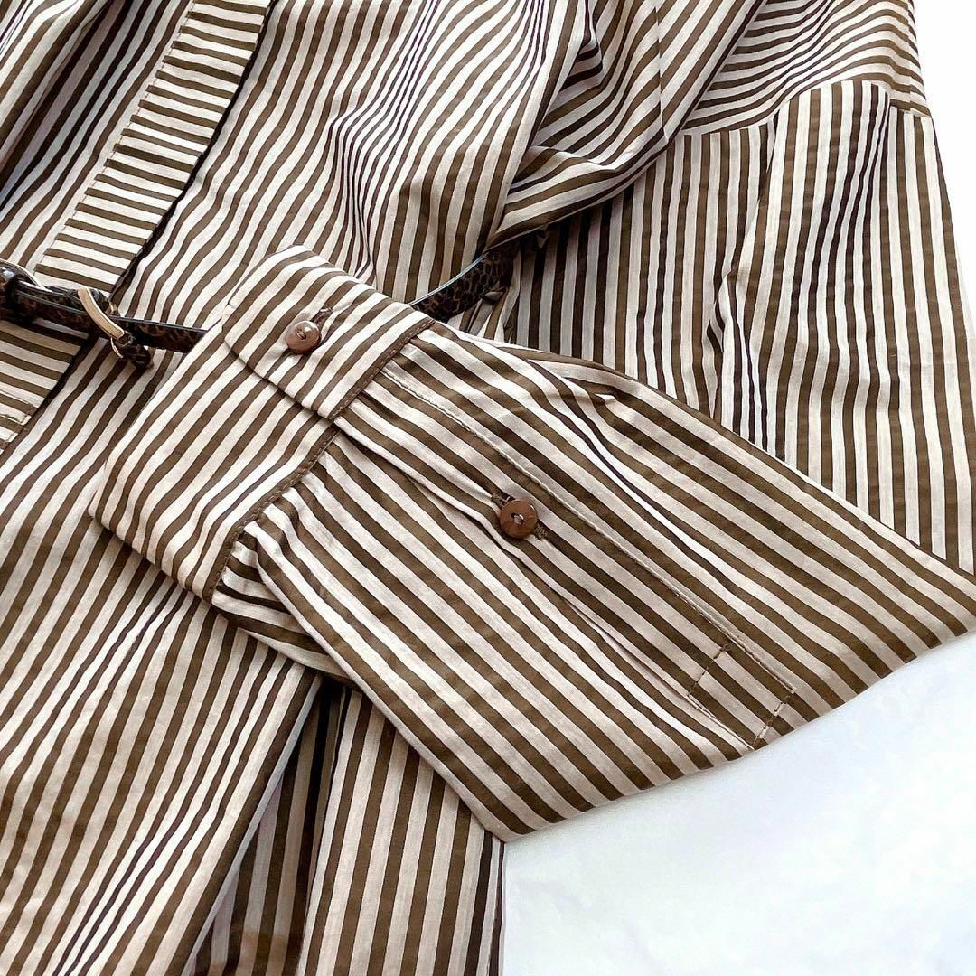 【MaxMara】最高級白タグ*シャツワンピース ストライプ バンドカラー 42
