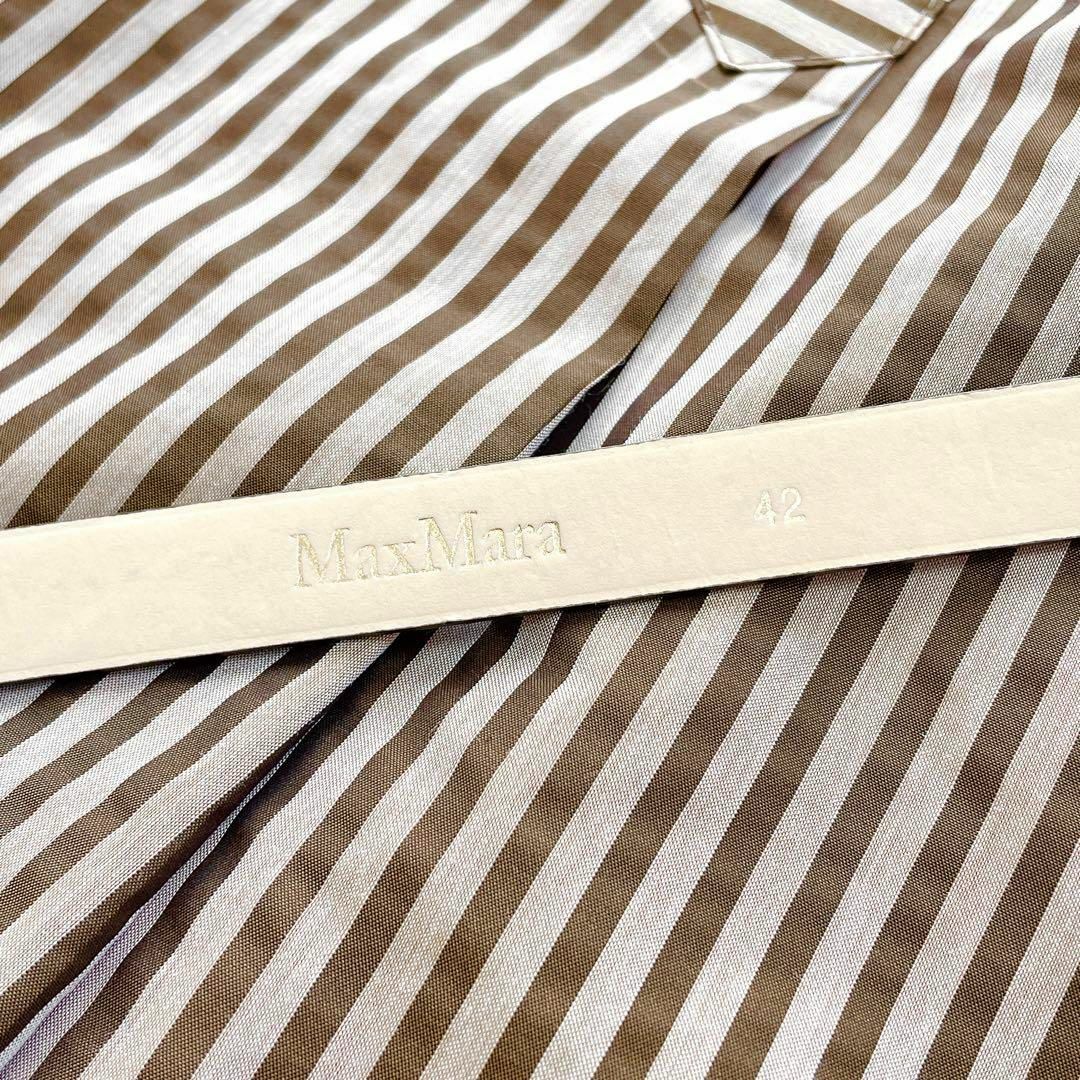 【MaxMara】最高級白タグ*シャツワンピース ストライプ バンドカラー 42