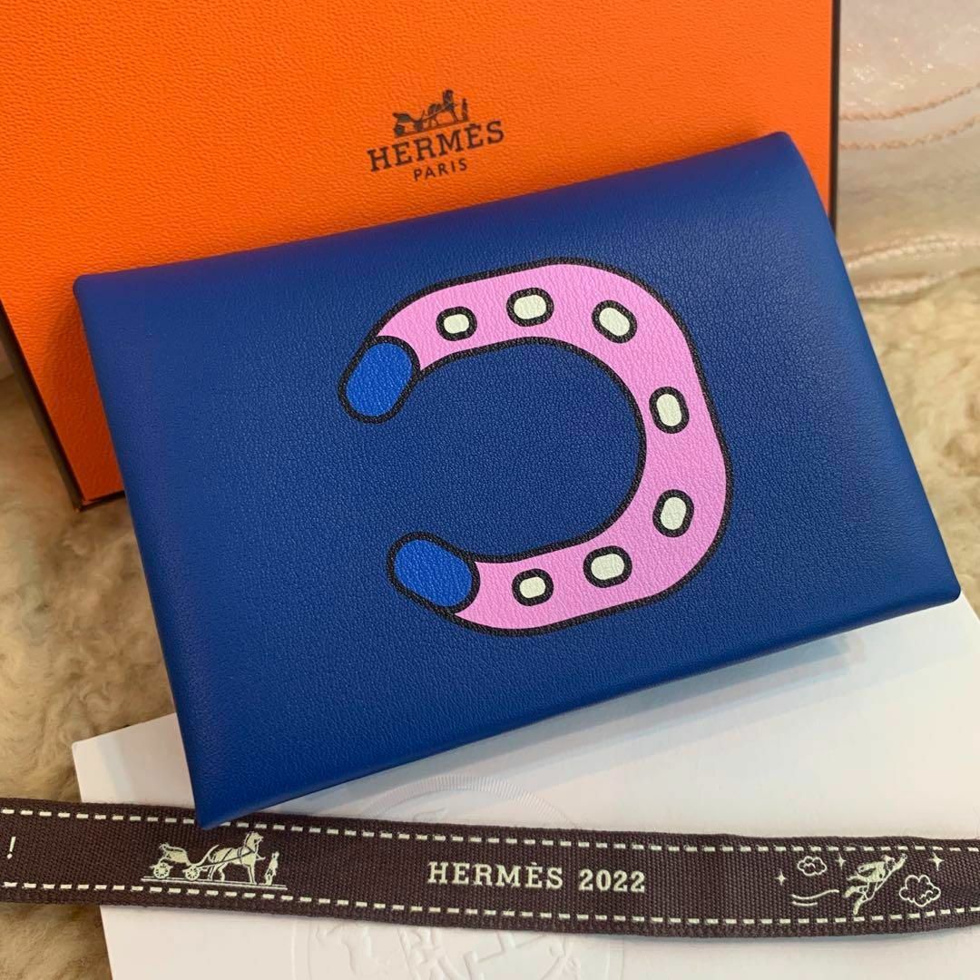 スイフトブルーフランス付属品☆レア・新品☆HERMES カルヴィ デュオ カードケース コインケース U刻印