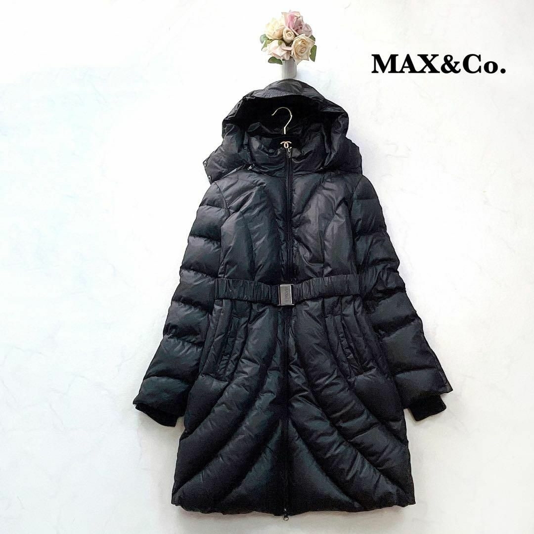 MAX\u0026CO ウールロングコート　アンゴラ混　ベルト付き　ブラック　40/L