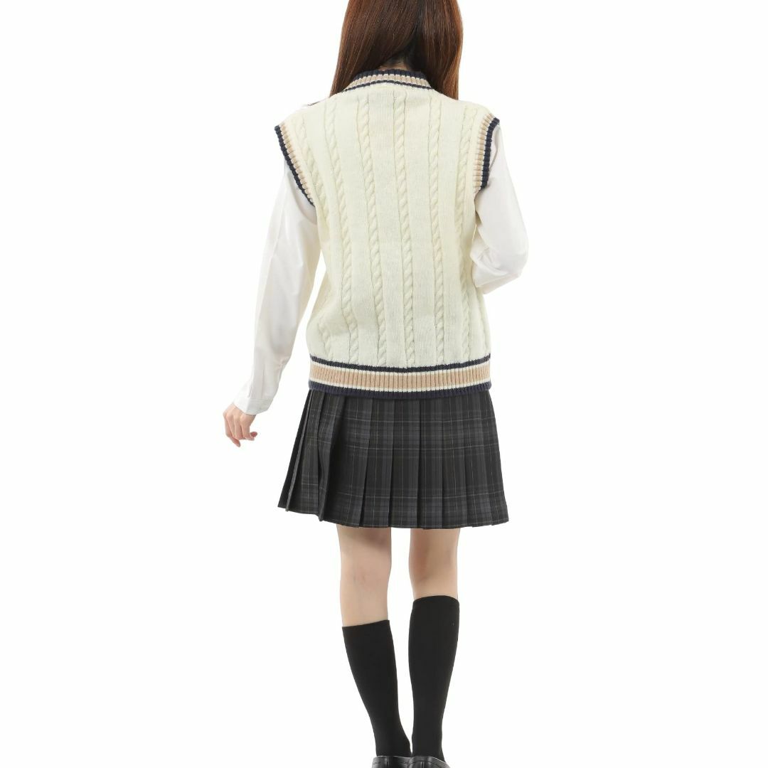 【色: ホワイト】[Eiza] スクールベスト レディース Vネック 学生 制服 3