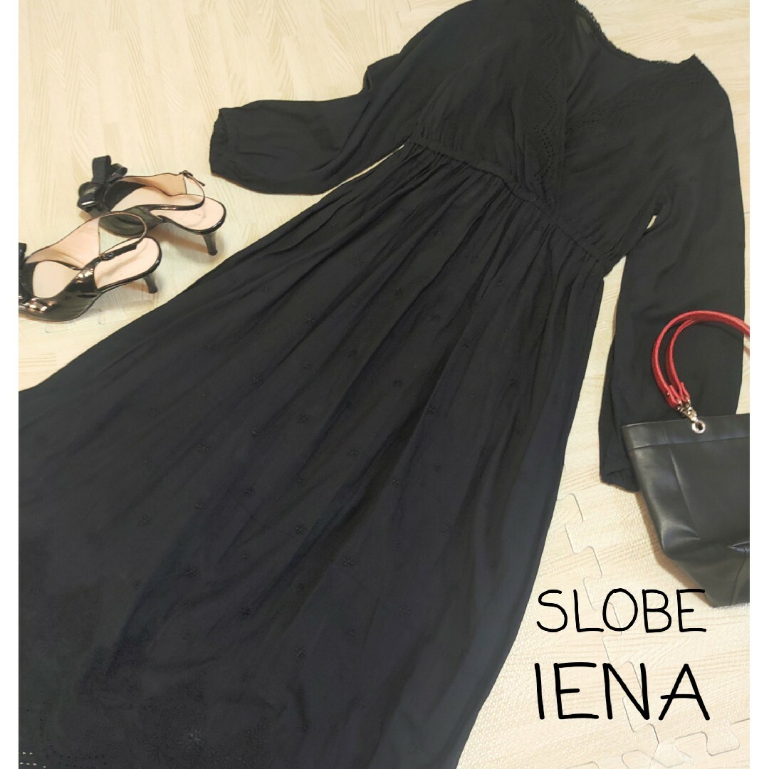 SLOBE IENA(スローブイエナ)の【SLOBE IENA】ワンピース　ブラック　レース　インド綿　長袖 レディースのワンピース(ロングワンピース/マキシワンピース)の商品写真