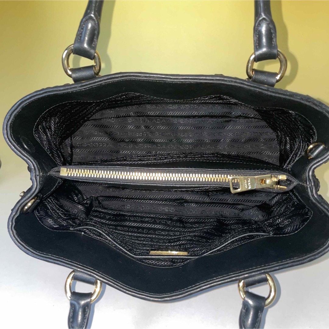 PRADA - Prada 黒 2way ギャザー ナイロン レザー ハンドバッグ プラダ