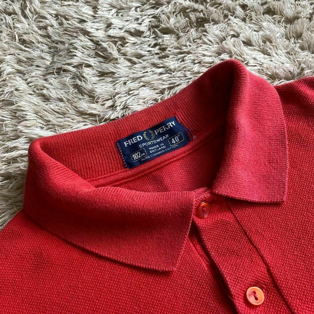 【希少】 フレッドペリー ポロシャツ 刺繍ロゴ レッド 英国製 90's L相当