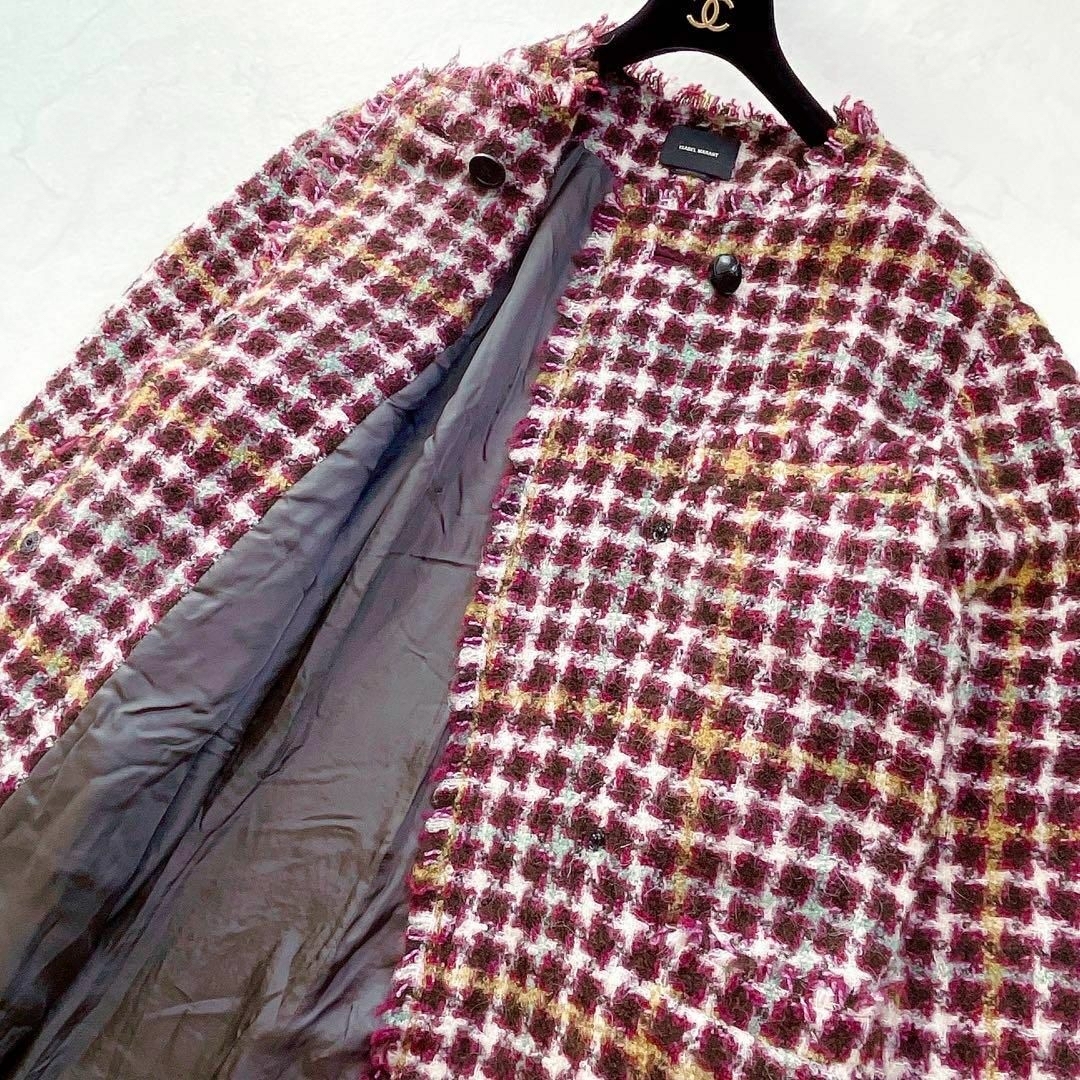 Isabel Marant(イザベルマラン)の【イザベルマラン】定価約16万＊ZABANコート　ノーカラー　ツイード　チェック レディースのジャケット/アウター(ロングコート)の商品写真