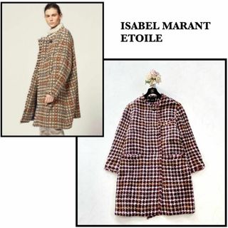 イザベルマラン(Isabel Marant)の【イザベルマラン】定価約16万＊ZABANコート　ノーカラー　ツイード　チェック(ロングコート)