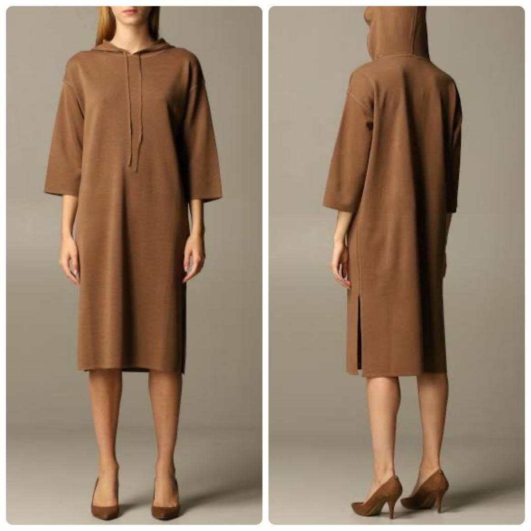 【MaxMara】最高級白タグ*ニットパーカーワンピース ロング丈 七分袖 M