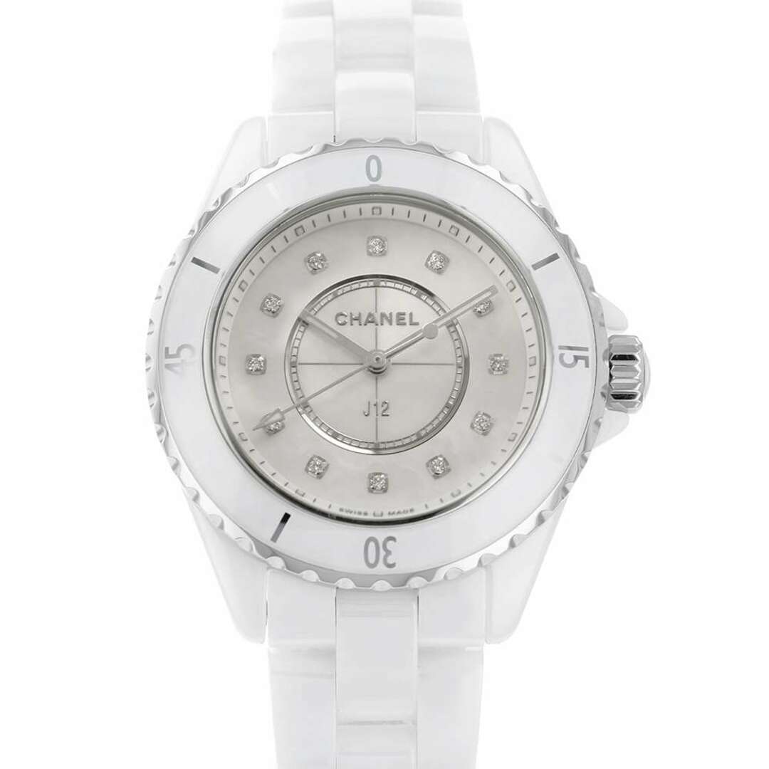 シャネル J12 33mm ホワイトセラミック ダイヤモンド 12P 0.06ct ホワイトシェル マザーオブパール H5704 CHANEL 腕時計 レディース