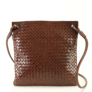 【美品】  BOTTEGA VENETA / ボッテガヴェネタ | イタリア製 イントレチャート 編込み オールレザー ショルダー バッグ | ブラウン | メンズ