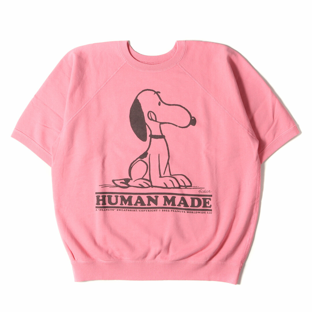 HUMAN MADE ヒューマンメイド スウェット サイズ:XL 23SS Peanuts ピーナッツ スヌーピー 半袖 スウェットシャツ S/S SWEATSHIRT ピンク トップス トレーナー オフィシャルコラボ 【メンズ】スウェット