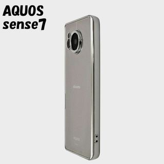 アクオス(AQUOS)のAQUOS sense7：メタリックバンパー 背面クリア ケース★シルバー 銀(Androidケース)