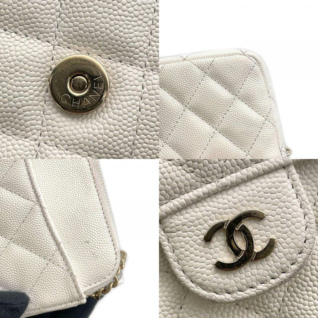 シャネル チェーンショルダーバッグ フラップ フォンケース マトラッセ ココマーク キャビアスキン AP2096 CHANEL ポシェット 白 8