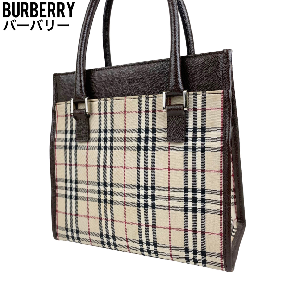 ✨美品 Burberry バーバリー ハンドバッグ ノバチェック キャンバス 茶-