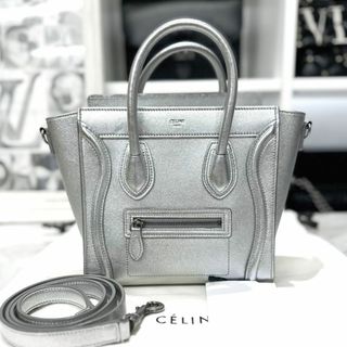 セリーヌ(celine)の美品☆　セリーヌ　ラゲージ　ナノ　2way　ハンドバッグ　シルバー　2018年(ハンドバッグ)