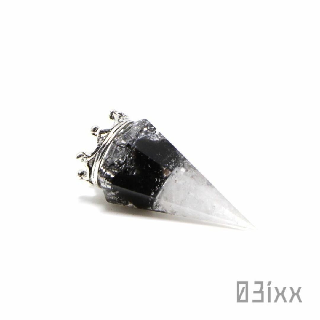 盛塩オルゴナイト 六角錐ミニ 台座付き 白 モリオン 黒水晶 天然石 魔除けの石