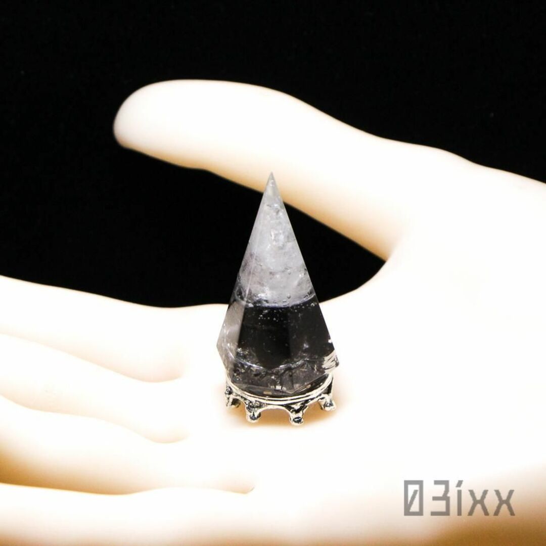 盛塩オルゴナイト 六角錐ミニ 台座付き 白 モリオン 黒水晶 天然石 魔除けの石