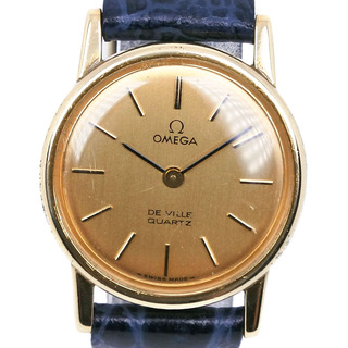 オメガ(OMEGA)の【OMEGA】オメガ デビル/デヴィル 1350 金メッキ×レザー ゴールド クオーツ アナログ表示 レディース ゴールド文字盤 腕時計(腕時計)