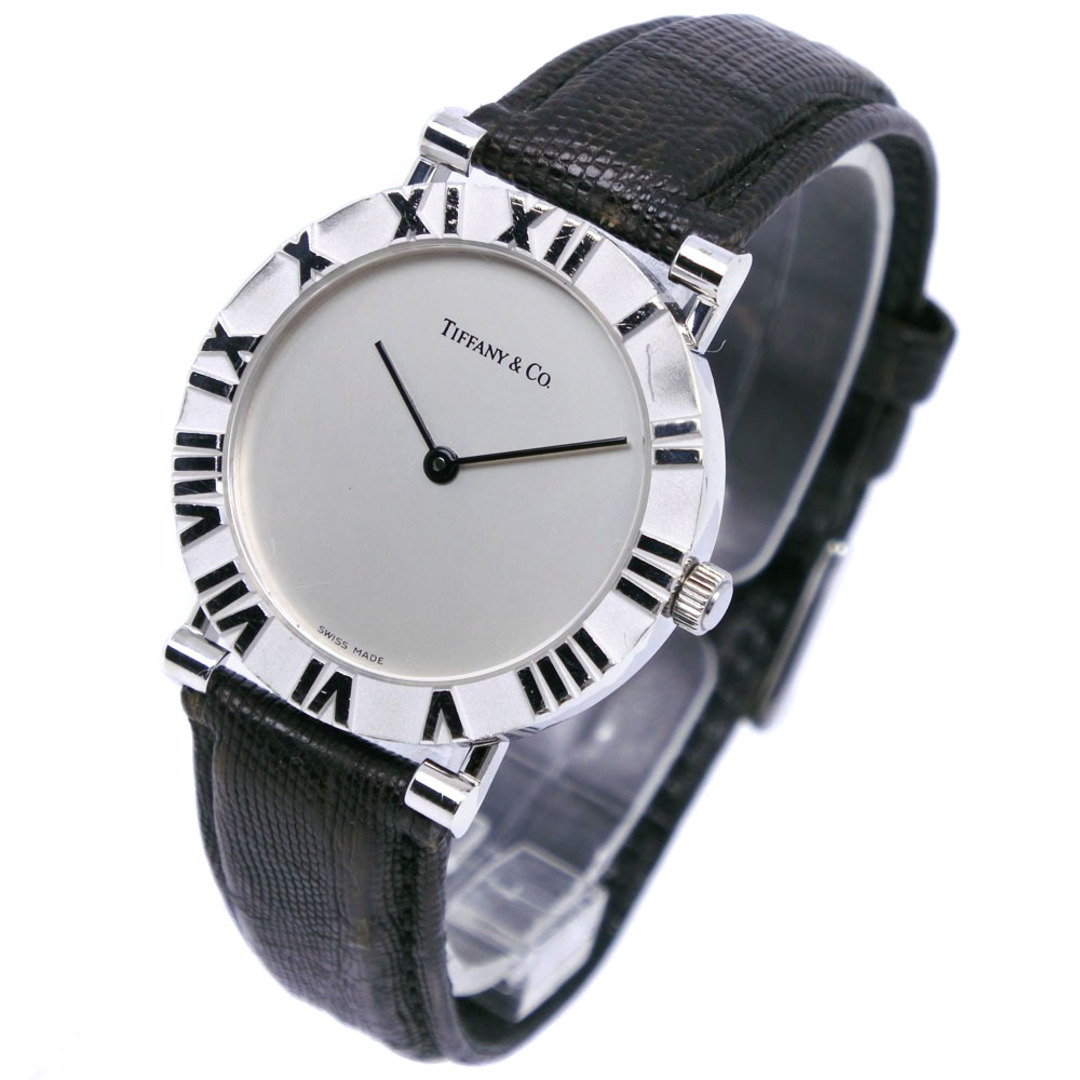【TIFFANY&Co.】ティファニー アトラス M0640 シルバー925×レザー 黒 クオーツ アナログ表示 メンズ シルバー文字盤 腕時計