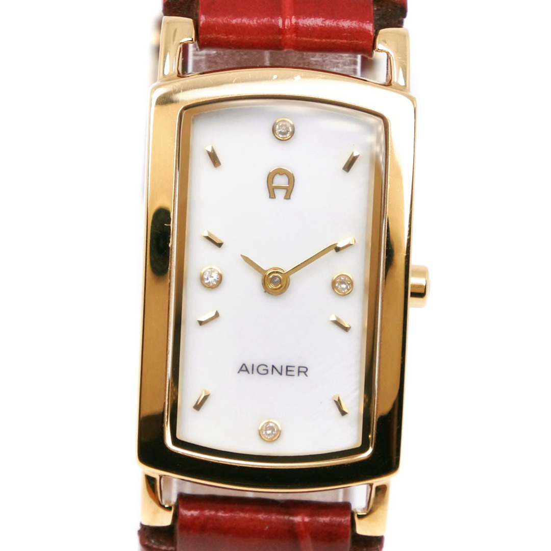 【AIGNER】アイグナー クレモナ A54200 ステンレススチール×レザー 赤 クオーツ アナログ表示 レディース ホワイトシェル文字盤 腕時計