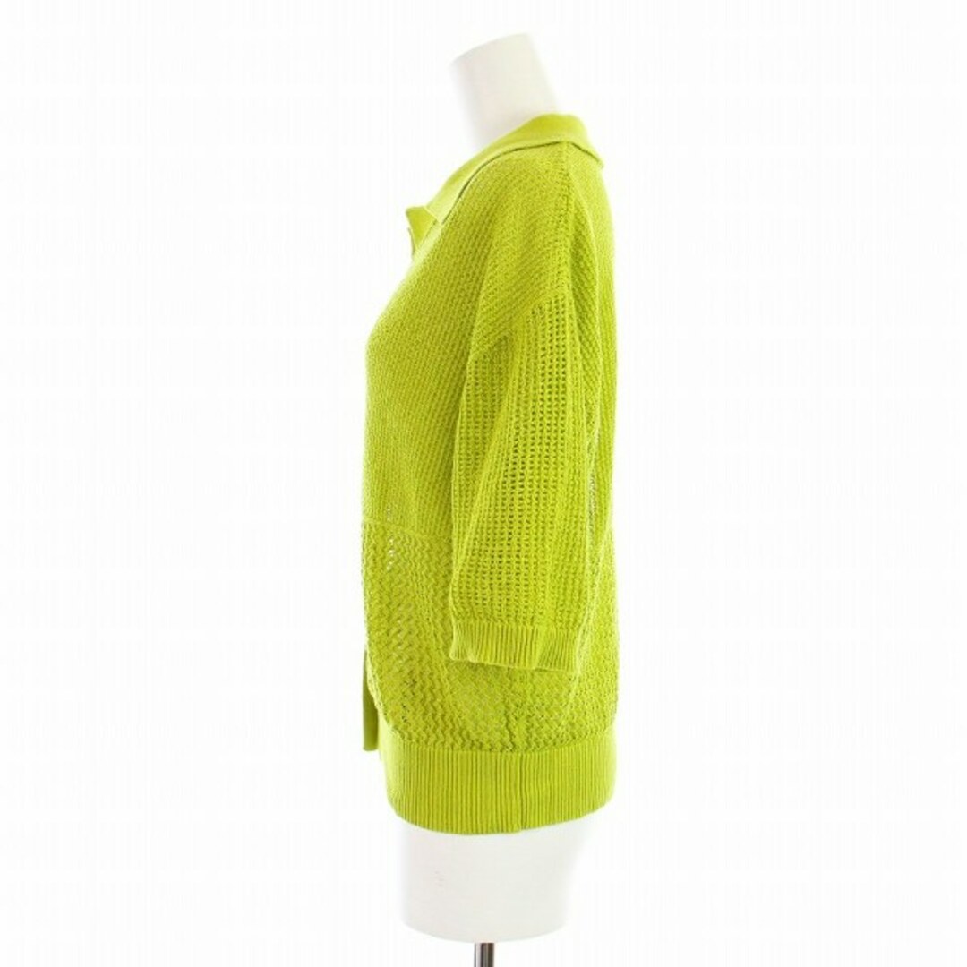 サロン アダムエロペ 透かし編み襟付きニットカーディガン 五分袖 F 黄緑