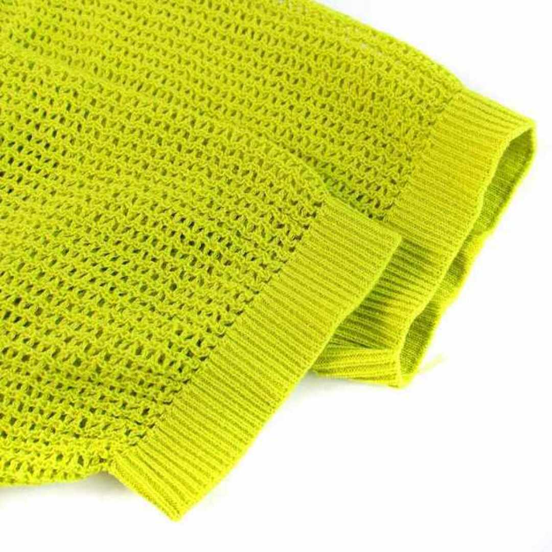 サロン アダムエロペ 透かし編み襟付きニットカーディガン 五分袖 F 黄緑