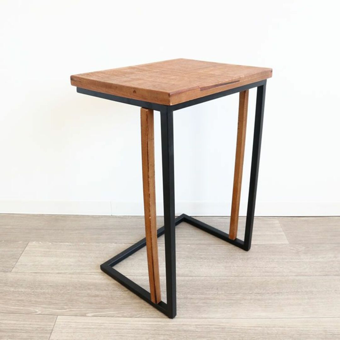 アイアン×木製 コの字型サイドテーブル
