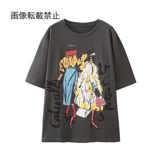 🤎10月新作🎻12503◆ロゴ ガールプリント 半袖 Tシャツ(Tシャツ(半袖/袖なし))