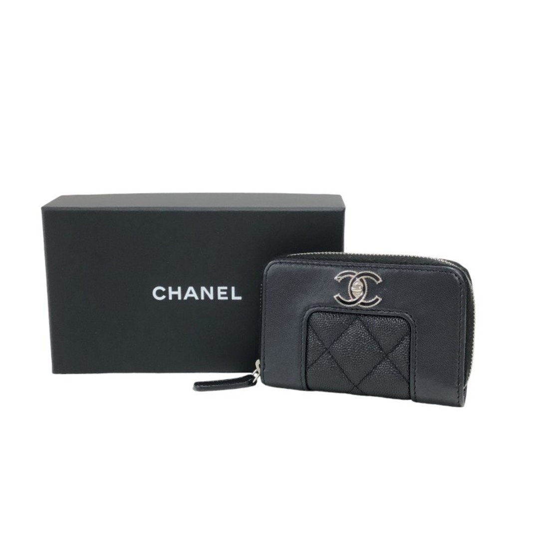 シャネル CHANEL ヴィンテージ マドモワゼル コインパース A80968 30 ブラック シルバー金具 キャビアスキン/カーフスキン レディース コインケース