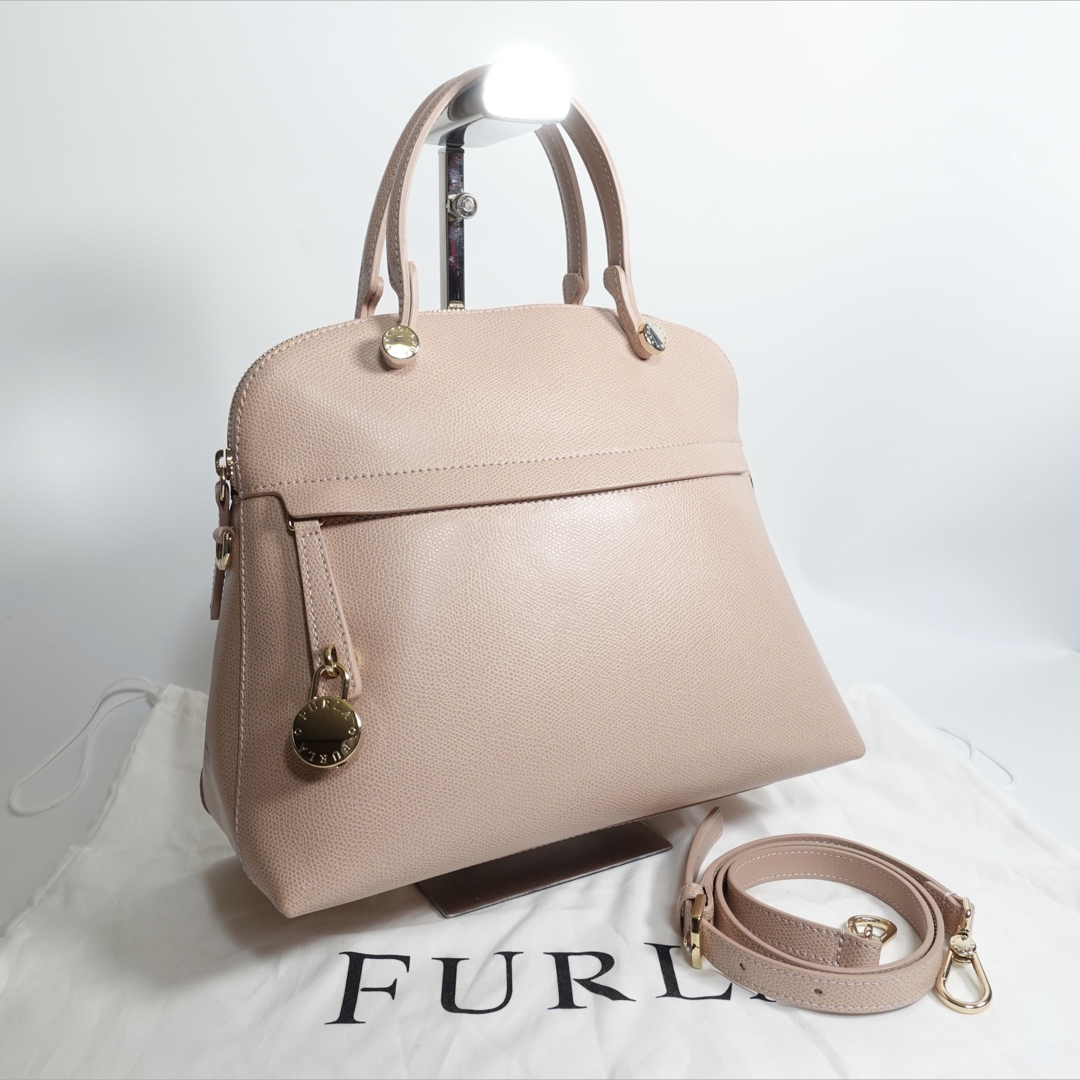 【美品】FURLA パイパー 2way ハンドバッグ　ピンク　M