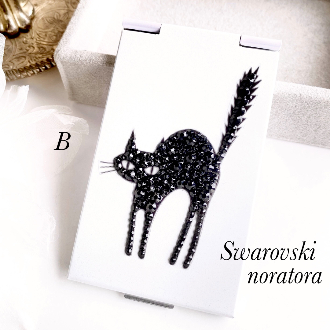 SWAROVSKI(スワロフスキー)のコンパクトミラー　手鏡　猫　スワロフスキー　ミラー　鏡　クロネコ　ネコ　送料無料 レディースのファッション小物(ミラー)の商品写真