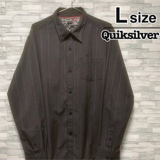 クイックシルバー(QUIKSILVER)のQUIKSILVER　シャツ　長袖　L　グレー　ストライプ　ロゴ　USA古着(シャツ)