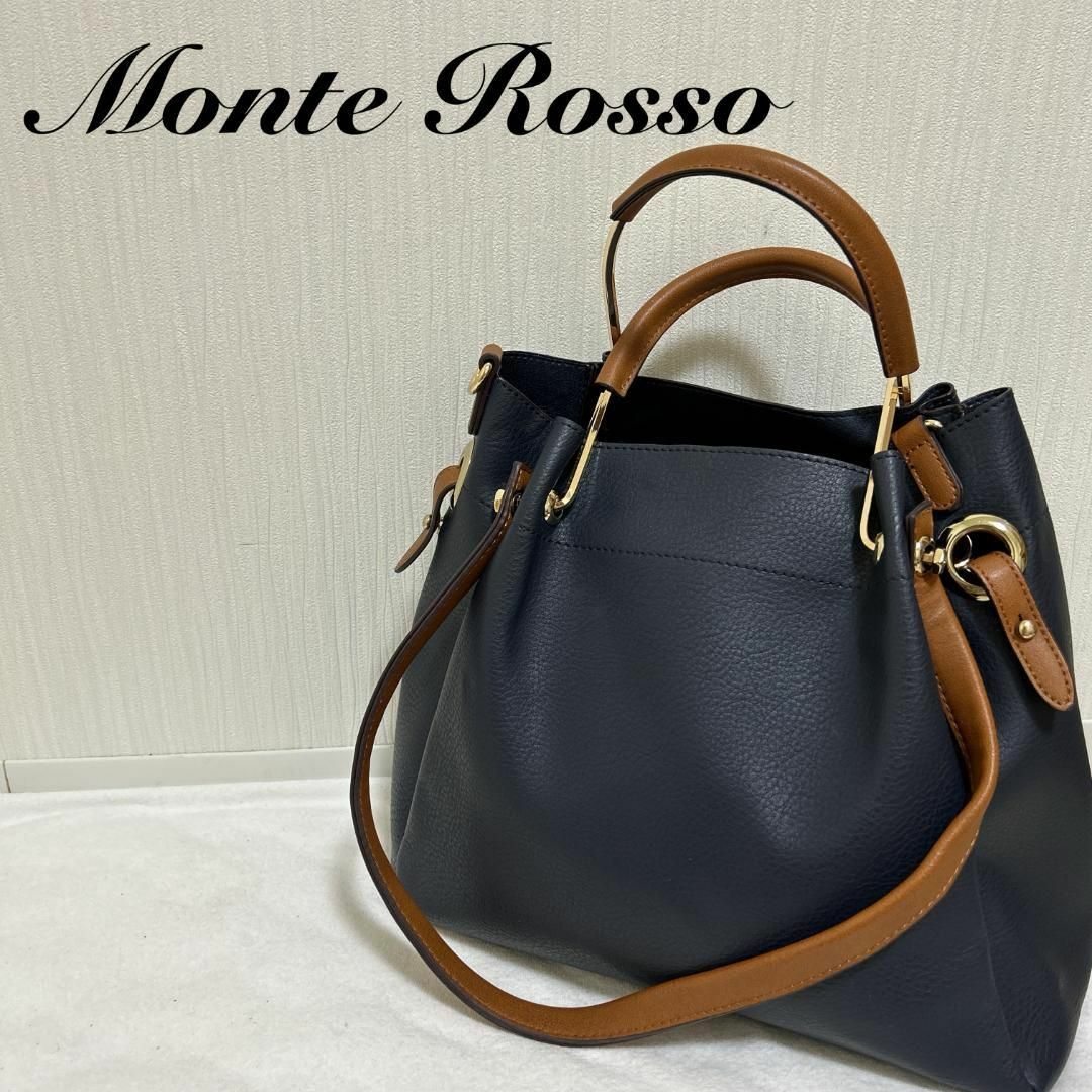 美品✨Monte Rossoモンテロッソセミショルダーバッグトートバッグネイビー | フリマアプリ ラクマ