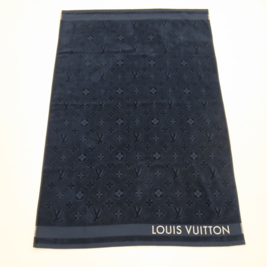 660円10万円極美品 LOUIS VUITTON ルイヴィトン ビーチタオル バスタオル ロゴ ブランケット モノグラム柄 タオル コットン ネイビー