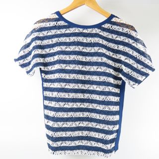 ルイヴィトン(LOUIS VUITTON)の極美品 LOUIS VUITTON ルイヴィトン トップス ボーダー 表記XS シースルー VL  半袖Ｔシャツ コットン/ポリエステル ネイビー レディース【中古】(Tシャツ(半袖/袖なし))