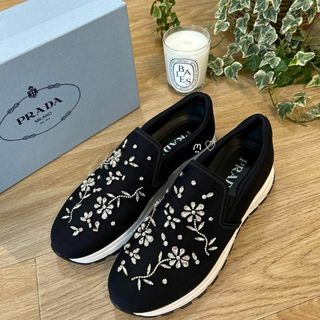 PRADA プラダ フラワービジュースリッポン 38 スニーカー シューズ