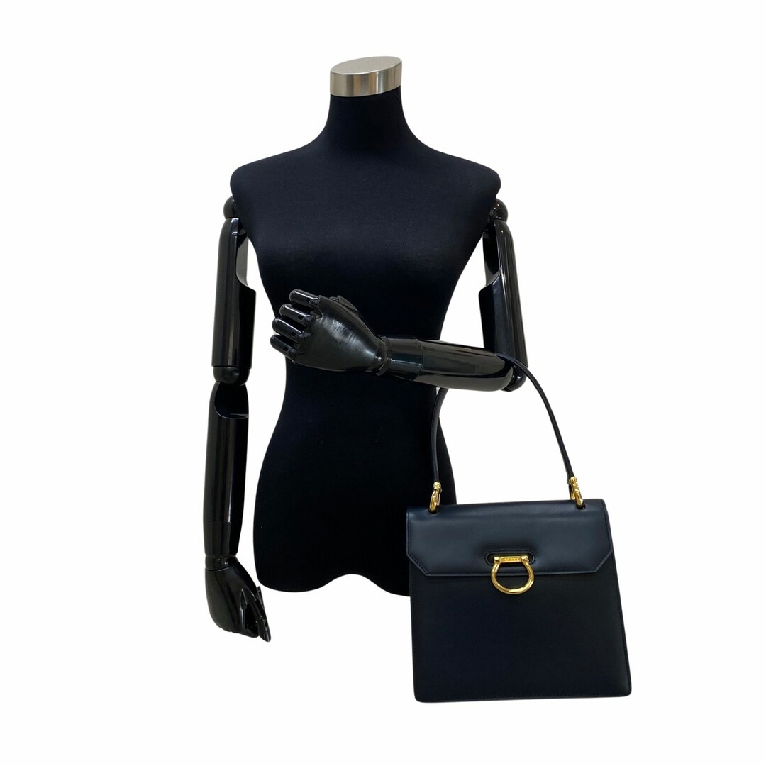 celine セリーヌ マカダム金具 ハンドバッグ 本革 レザー ネイビー 紺-