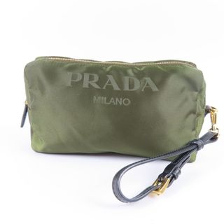 PRADA プラダ ポーチ 小物入れ ロゴプレート ロゴ金具 ナイロン カーキ系