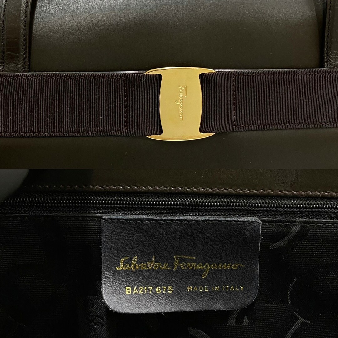 極 美品 袋 箱付 Salvatore Ferragamo フェラガモ ヴァラ ロゴ 金具 レザー 本革 ハンドバッグ ミニ トートバッグ ブラウン 99377 2