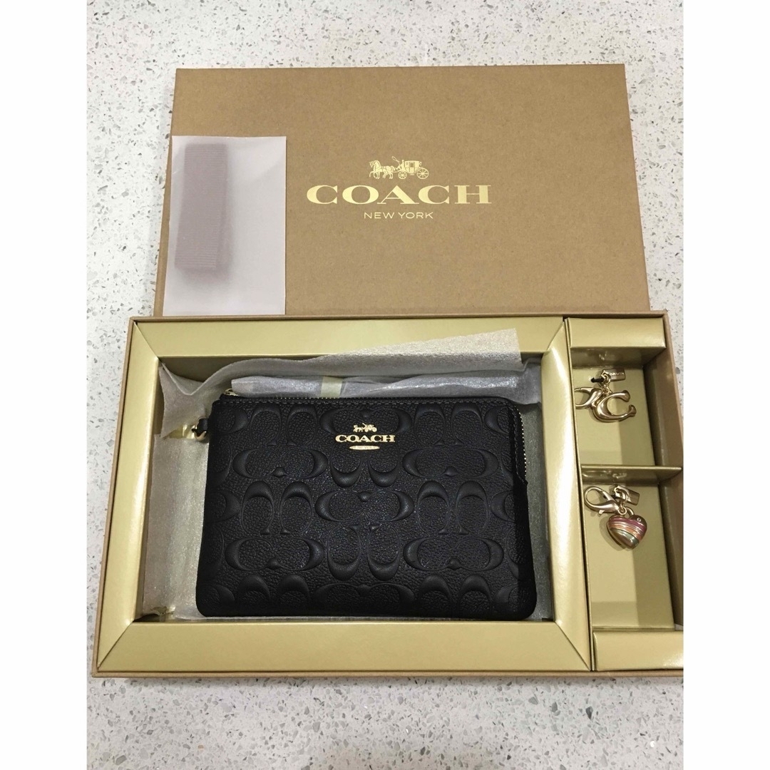 コーチ COACH  ポーチ シグネチャーレザー チャーム ブラック ギフト贈答