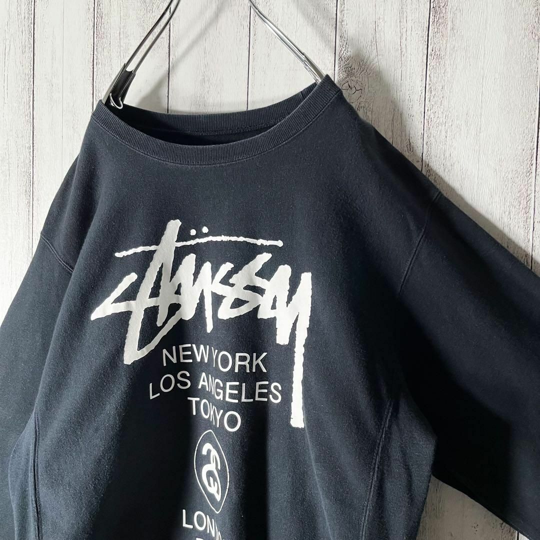 STUSSY　スウェットトレーナー　XL　グリーン　両面プリント　ワールドツアー