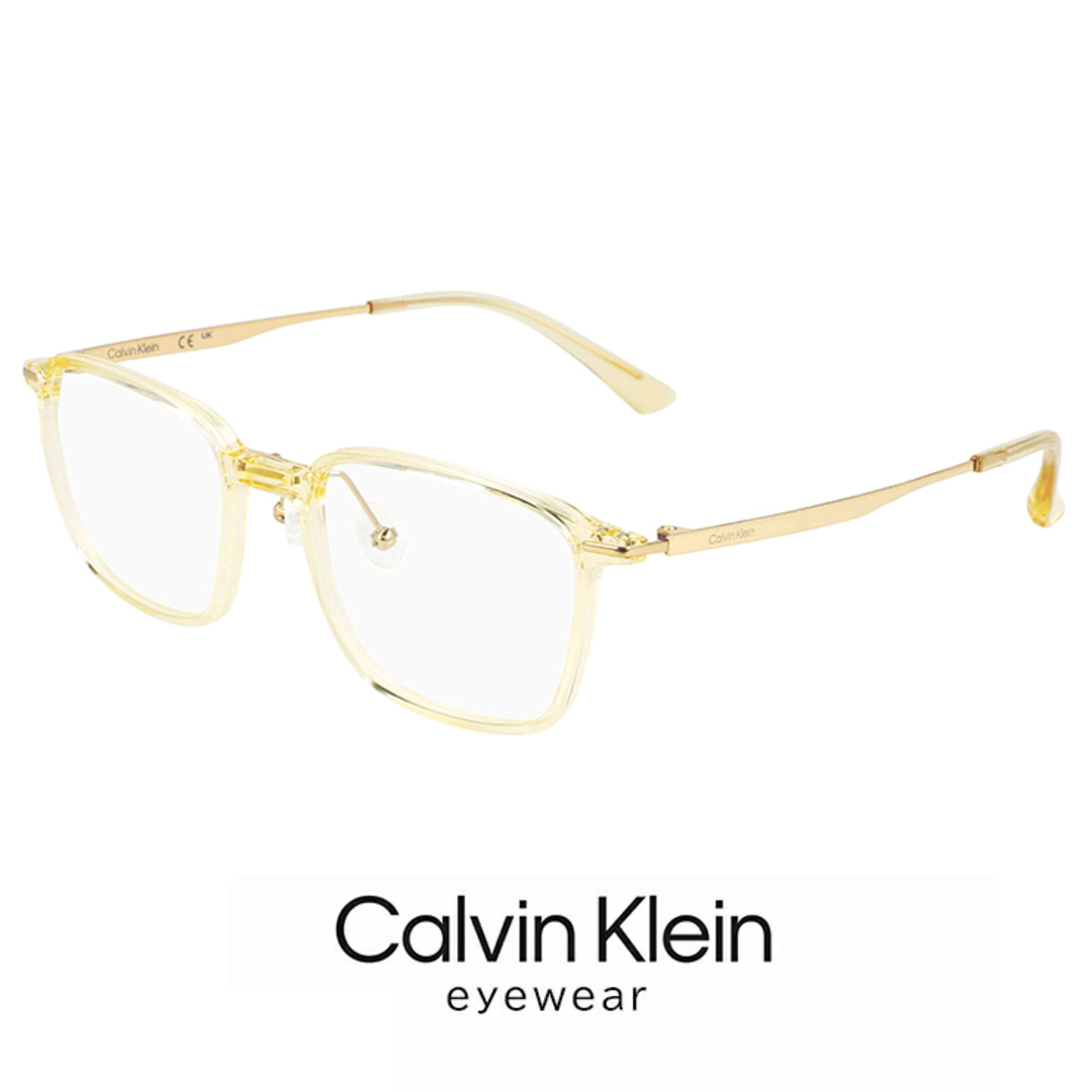 【新品】 メンズ カルバンクライン メガネ ck23556lb-749 51mm MALE calvin klein 眼鏡 おしゃれ めがね スクエア 型 コンビネーション フレーム クリスタル イエロー