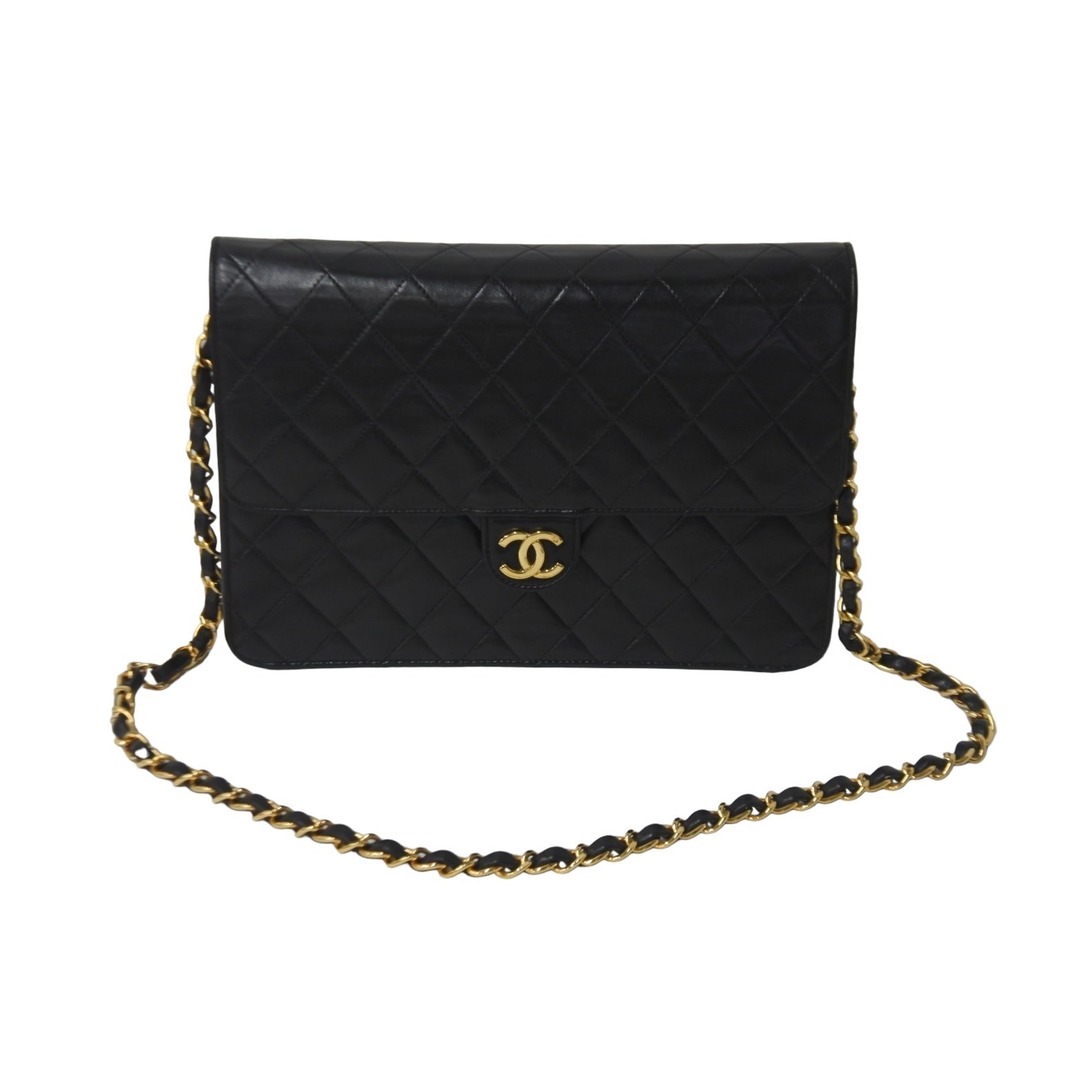 CHANEL シャネル ショルダーバッグ マトラッセ ハーフフラッププッシュロック 25cm ココマーク 5番台 ゴールド金具 美品  55634