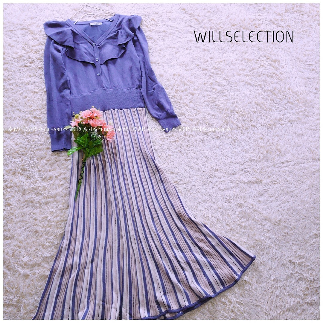 《WILLSELECTION》ショルダーラッフル配色ニットワンピース