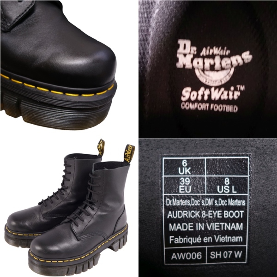 ドクターマーチン Dr.Martens ブーツ ショートブーツ AUDRICK 8ホール 厚底 カーフレザー シューズ レディース  UK6(25cm相当) ブラック