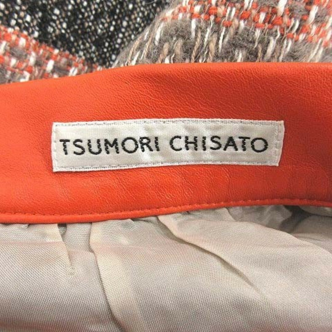 TSUMORI CHISATO(ツモリチサト)のツモリチサト フレアスカート ひざ丈 ニット 切替 ラムレザー 2 オレンジ レディースのスカート(ひざ丈スカート)の商品写真