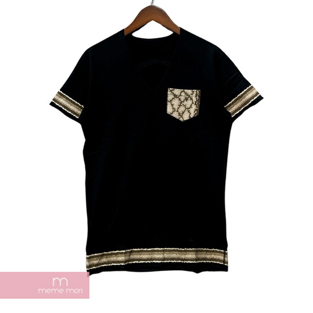 lucien pellat-finet Mosaic Skull Tee ルシアンペラフィネ モザイクスカルTシャツ 半袖カットソー プリント ポケT Vネック カットオフ ブラック サイズS【231010】【-B】【me04】